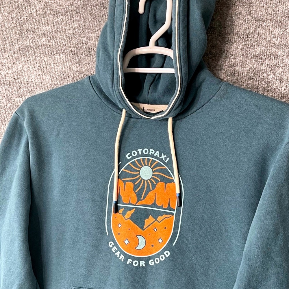 Cotopaxi Gear For Good Teal Blue Mountain Graphic Pullover Hoodie Womens Medium